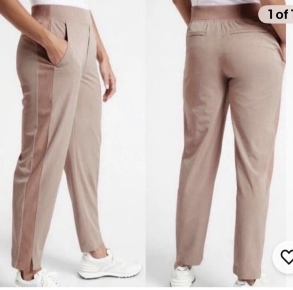 Athleta Brooklyn Ankle Pants Mauve Pink Textured Pull On Travel Women's 8